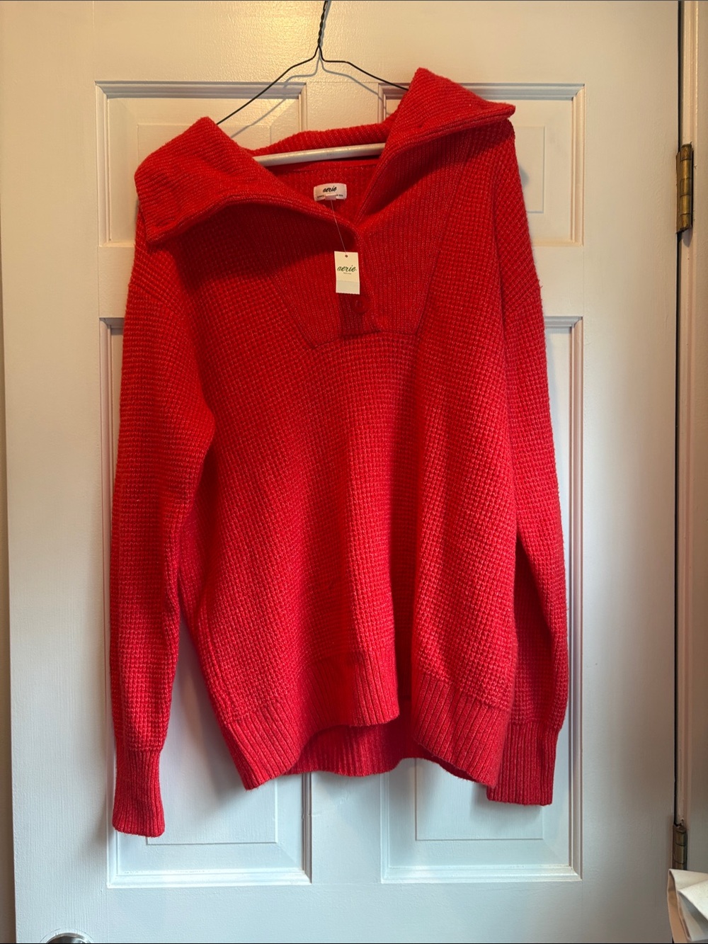 Aerie Cozy Red Women's Sweater with Fold Collar